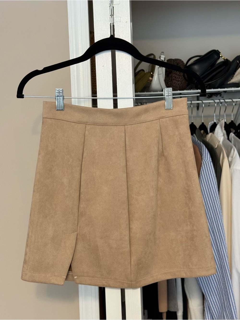 Tan Suede A-Line Mini Skirt